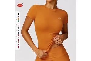 Custom Logo Women's Quick-Dry Yoga T-Shirt Spring Fitness Short Sleeve Top for Running & Outdoor Sports