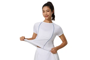 Breathable Scoop Neck Outdoor Running Sport T-shirt with Mesh Fabric Tennis Dress Yoga Short-sleeved Wholesale Women's Sportwear