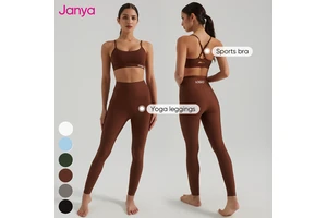 Janya Women's High Waist Gym Fitness Set Breathable Yoga Leggings & Sports Bra Adjustable Straps Solid Top Yoga Set for Adults