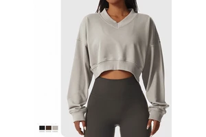 New Lightweight Plus Size Loose Long Sleeve Sports V-neck Pullover Women's Outdoor Fitness Yoga Wear Moisture Wicking Casual