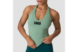 OEM Custom Open Back Slim Fit Square V-Neck Yoga Tank Top With Removable Cups for Women