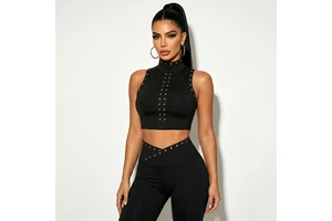 Custom Logo Cut Out Lace Up Yoga Top High Impact Adjustable Sports Bra Gym Fitness Activewear Tank Top For Women
