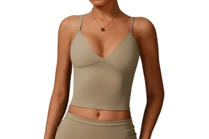 Women's Sexy Deep V-Neck Compression Tank Tops Breathable Lightweight Stretchy Yoga Top with Tummy Control Support Thin Straps