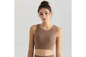 Seamless Yoga Vest with Built-in Bra, Shockproof Padded Sports Bra, Double Racerback Backless Gym Top for Women Fitness