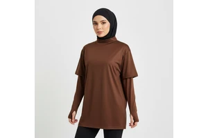 Breathable Modest Muslim Women's Sports Shirt UPF50+ Eco-Friendly Design-Drop Shoulder Thumbholes for Running Fitness Gym