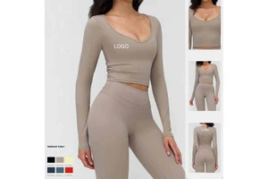 Cross-border Sanding Yoga Nine Quarter Long Sleeve Others Neckline Tight-fit Casual Clothing Outdoor Running Fitness Sports Top