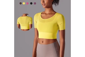 Two-layer Tops Workout Running for Women Short Sleeves O-Neck Girls Yoga Crop Tops Mesh Soft Gym Fitness Tops for Women