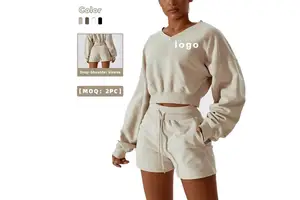 Loose Long-Sleeved Women Sports Yoga shirt V-Neck Pullover Casual Tops Outdoor Sweatshirt