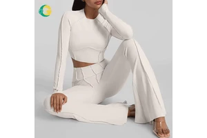 Underchest Support Long Sleeve Workout Top for Women, Slim Fit Waist Slimming Cropped Fitness Shirt with Thumbholes Pilates Yoga