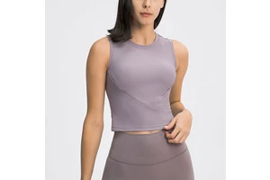 Summer Solid Color Women High-elastic Workout Running Tanks Yoga Crop Top Ribbed Sleeveless Training Wear Vest
