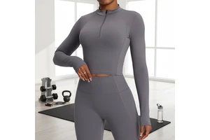 Women's High Neck Half Zip Long Sleeve Breathable Compression Yoga Top Quick Dry Sports Fitness Gym Athletic Wear
