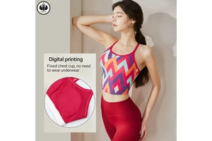 QUMOR Wholesale Digital Printed Stretchy Backless Cropped Tank Top Sport Bra U-Neck Racerback Front Light Support Yoga Active