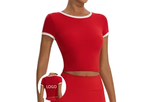 Newly Designed AL Women's Summer Short Contrasting Color Round Neck Yoga Sports Top Breathable Slim Fit Short Sleeved T-shirt