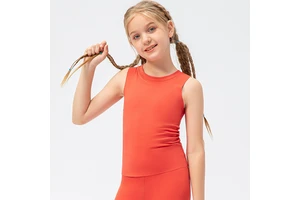 Custom Logo Workout Gym Sport Children Running Dance Quick Dry Round Neck Kid Girls Yoga Wear Compression Tank Top