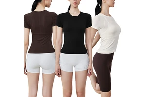TX53001 Women Seamless Round Neck Short Sleeve Breathable Quick Dry Top Lightweight Tummy Control Yoga Tops