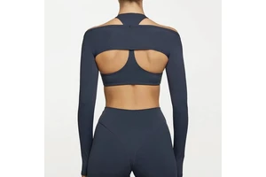 Yoga Top Four-Way Stretch Custom Solid Color Women's Yoga Sports Cam Shoulder Nylon Long Sleeve Running Fitness Sportswear