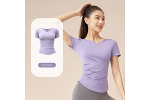 Women's Pilates Sports Top for Running Yoga Quick-Drying V-Neck T-Shirt with Short Sleeves Naked Slim Breathable Design
