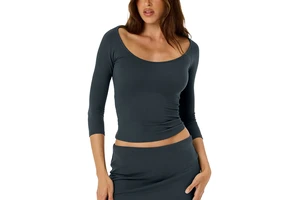 Off-Shoulder Three-Quarter Sleeve Athletic Soft for Tight-Fitting Quick-Drying Sports Fitness Outdoor Yoga Top