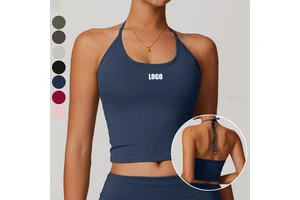 Custom Gym Backless Halter Fitness Workout Nylon Spandex Yoga Impact Sports Bra For Woman