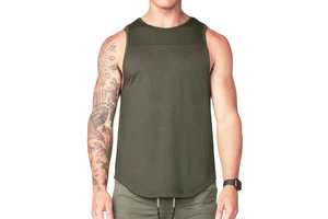 Men O-Neck Curved Hem Sleeveless Tank Top Gym Vest Eco-Friendly Breathable Polyester/Cotton Heavyweight 220g Solid High Street