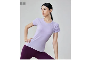Seamless Antibacterial Spandex/Nylon Bare-Skin Yoga Top for Women, Slimming Short-Sleeve Running Fitness Sports Crop Top