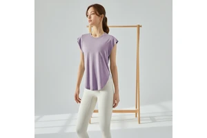 Jiazhen Spring/Summer Breathable Polyester Women's Yoga Sportswear Crop Tank Top Loose Slim Fit Running Training Short Sleeve