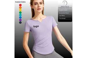 Women's V-Neck Slim Fit Sports T-Shirt Quick Dry Breathable Yoga Top Short Sleeve Athletic Workout Shirt