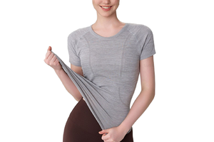 Breathable Women Regular Fit Yoga Workout Top Pilates Running Fitness Stretchy Quick Dry Summer Round Neck Tee Tops