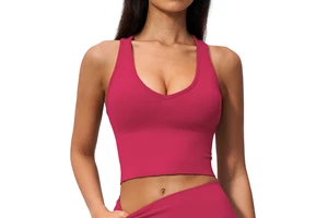 Women Solid Spandex Compression Supportive V-Neck Simple Fashion Sports Vest Waist Slimming Shockproof Yoga Top