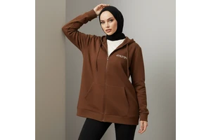 Muslim Women Hooded Zip Jacket Long Solid Breathable Eco-Friendly Modest Loose Fit Sportswear Islamic Outer Layer Everyday