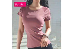 Women Breathable Lightweight Plus Size Sweat-Wicking Quick Dry Short-sleeved Yoga Crop Top Spandex/Nylon Gym Wear