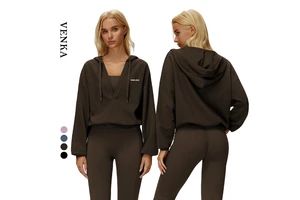 Deep V Neck Women's Loose T-Shirts Sport Pullover Casual Outdoor Soft Skin Sweatshirts Yoga Wear Workout Long Sleeve Hoodie