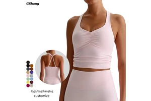 Front Scrunch Busty Push Workout Top Sweat-Wicking Quick-Dry Breathable Spandex/Nylon Tank Backless Gym Halter Vest Deep V Yoga