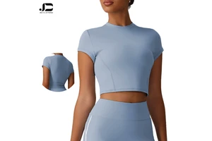 Women's Wholesale Casual Slim-Fit Quick-Dry Cropped Short Sleeve T-Shirt Yoga Crop Tops Workout Sports Crew Neck T-Shirt