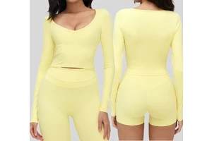 Breathable Lightweight Brushed Fabric V Neck Paneled Long Sleeve Print Yoga Sport Top for Women