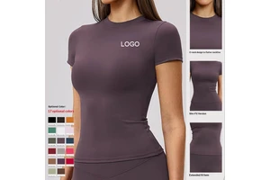 Spring Women's Quick-drying Yoga Fitness Top Short Sleeve Spandex/Nylon Tight Outdoor Running Front Logo