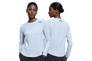 D25148 Autumn and Winter Crew Neck Solid Color Elastic Long Sleeve Top Women's Yoga Fitness Gym Wear