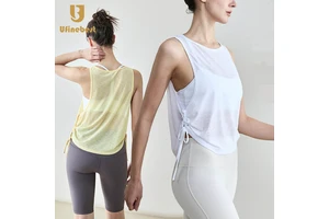 Women's Summer Sleeveless Vest Breathable Yoga Blouse Loose Drawstring Crewneck Lightweight Yoga t Shirts