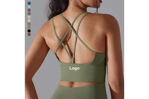 2024 YIYI Strappy Women Gym Fitness Sports Bra U-Neck Cross Back Padded Yoga Tank Top Seamless Workout Spaghetti Strap Bras