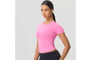 Round Neck Breathable Running Workout T-shirt Fitness Yoga Wear Yoga Top Short Sleeve