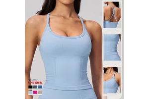 Summer New Style Solid Yoga Vest With Breast Pad Sexy Thin Strap Cross Back Seamless Gym Tank Top Yoga Bra