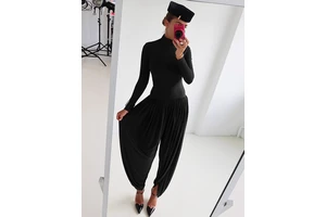 High-Neck Solid Color Long-Sleeve Pleated High-Waisted yoga clothes for Women
