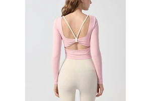 Solid Color Long Sleeves Women Yoga Workout Tops Fitness Shirts Custom Soft Women's Beautiful Back Hollow-out Sports Tops