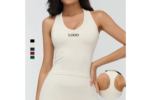 Custom Recyclable Spandex Nylon Racerback Gym Fitness Sports Tank Tops Bra V Neck Quick Dry Moisture-Wicking Yoga Tank Tops