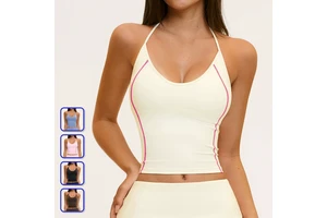 Women Breathable Sports Color-block Halter-neck Backless Fashionable Tight-fit Yoga Top