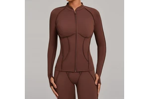 Custom Wholesale Women's Stand Collar Zipper Long Sleeve Yoga Jacket Quick-drying Gym Wear Outdoor Fitness Sports Top
