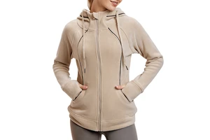 Long Sleeved Yoga Sports Jacket for Women in Autumn and Winter,with Plush and Thick Zipper Hooded Sweatshirt for Warmth