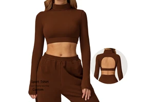 New Arrival Women Sports Wear Yoga Crop Top Long Sleeve High Neck Tight Fitting Gym Shirt Hollow Back Breathable Plus Size