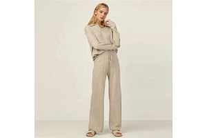 Plus Size Women's Sets Long Sleeves Polo Knitted Top And Wide Leg Pants Pants Two Piece Lounge Sweater Set