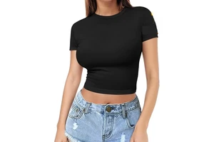 Custom Logo Women's Crop Tops T-shirts Short Sleeve Round Neck Breathable Casual Seamless Yoga Top for Women